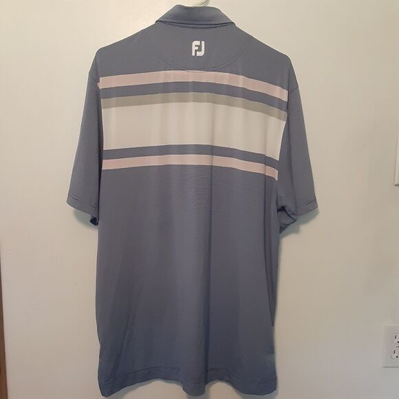 Footjoy FJ Golf Polo Shirt Mens Medium Blue Stripe Performance Stretch - Picture 4 of 7